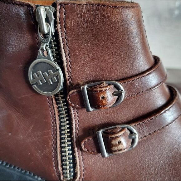 Double H Chunky Heel Platform Brown Leather Ankle Boot Size 7 - Picture 9 of 12